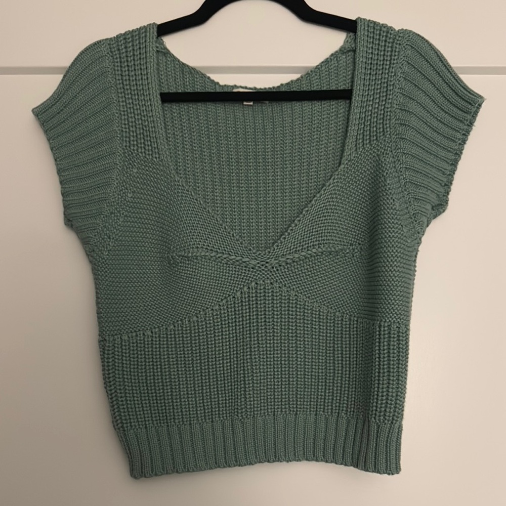 Jsupply Green Knit Short Sleeve Sweater